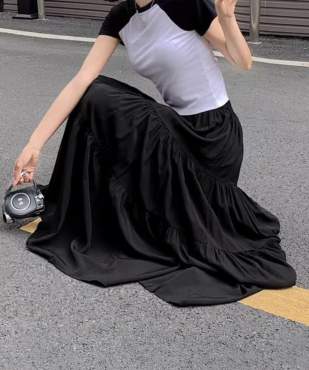 女装 段々フリル ティアード ロングスカート 春夏