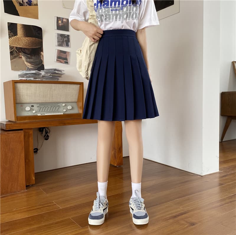 女装 学生風プリーツハイウエストミニスカート