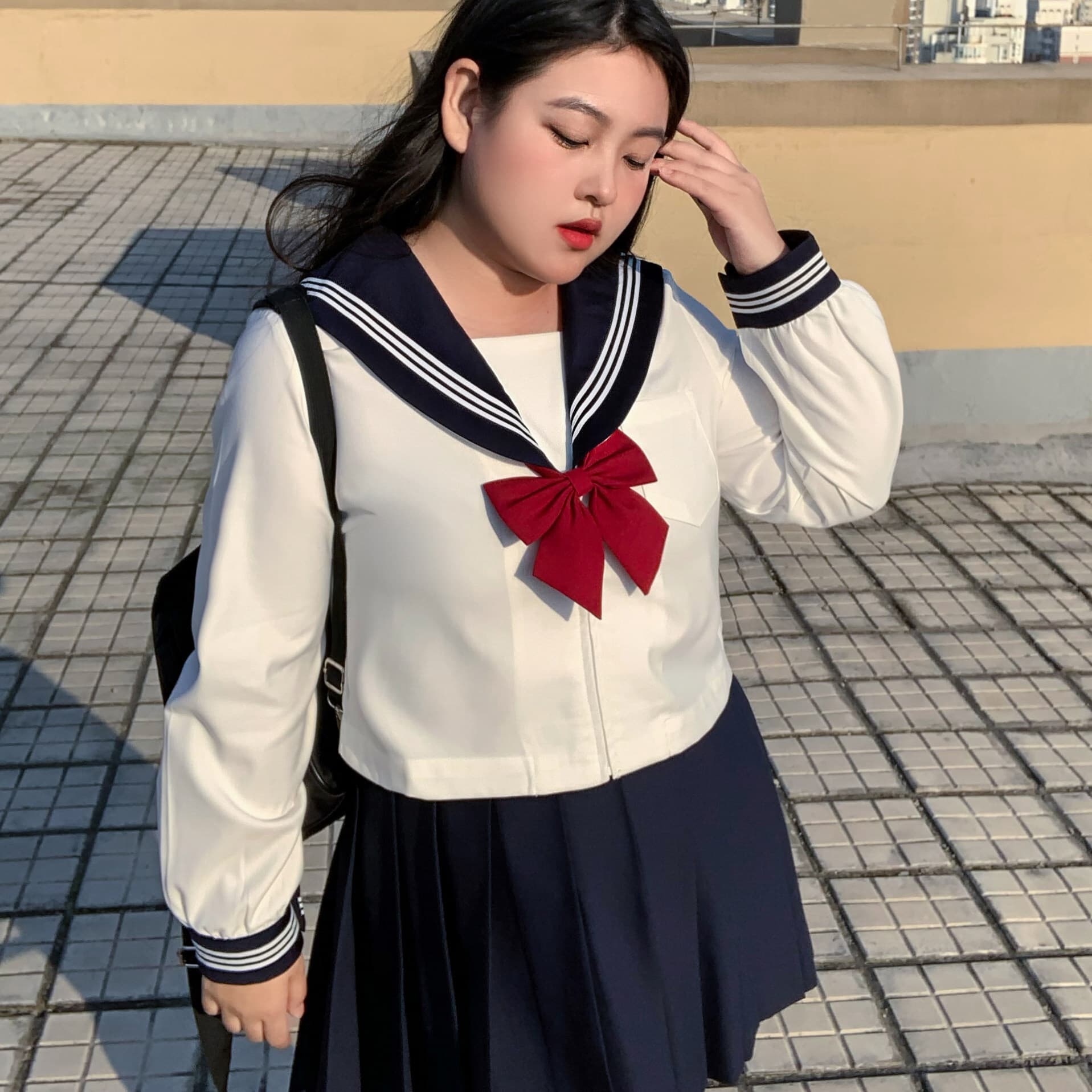 女装 正統派三本ラインセーラー服上下セット