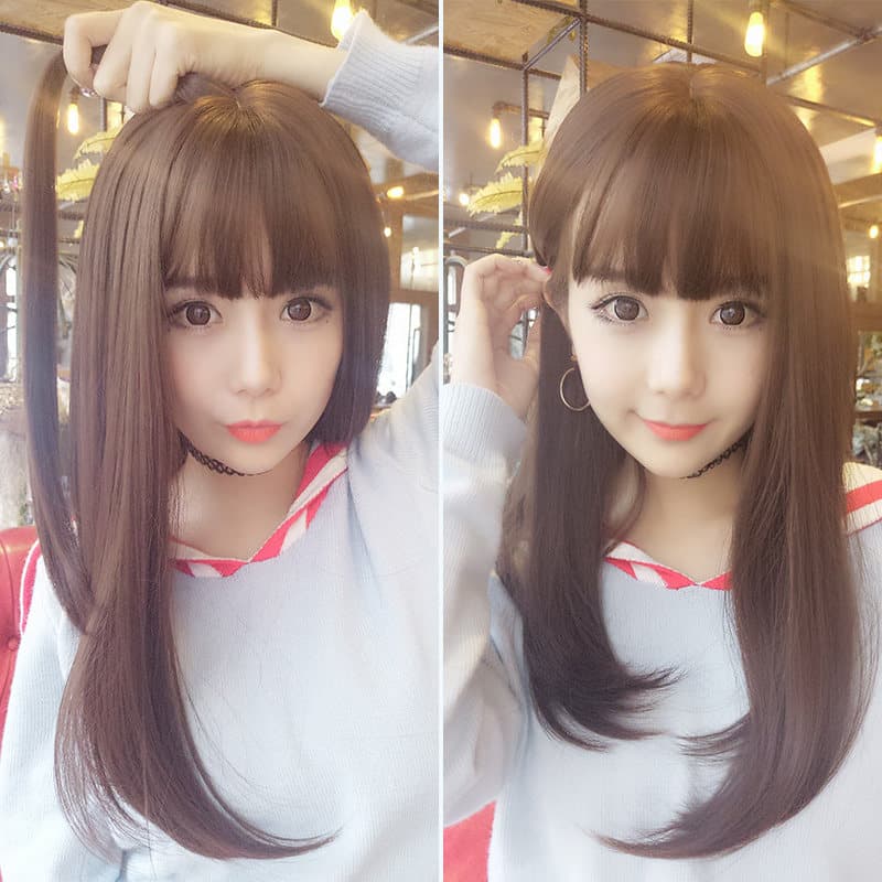 女装 清楚系ぱっつん前髪ロングストレートウィッグ