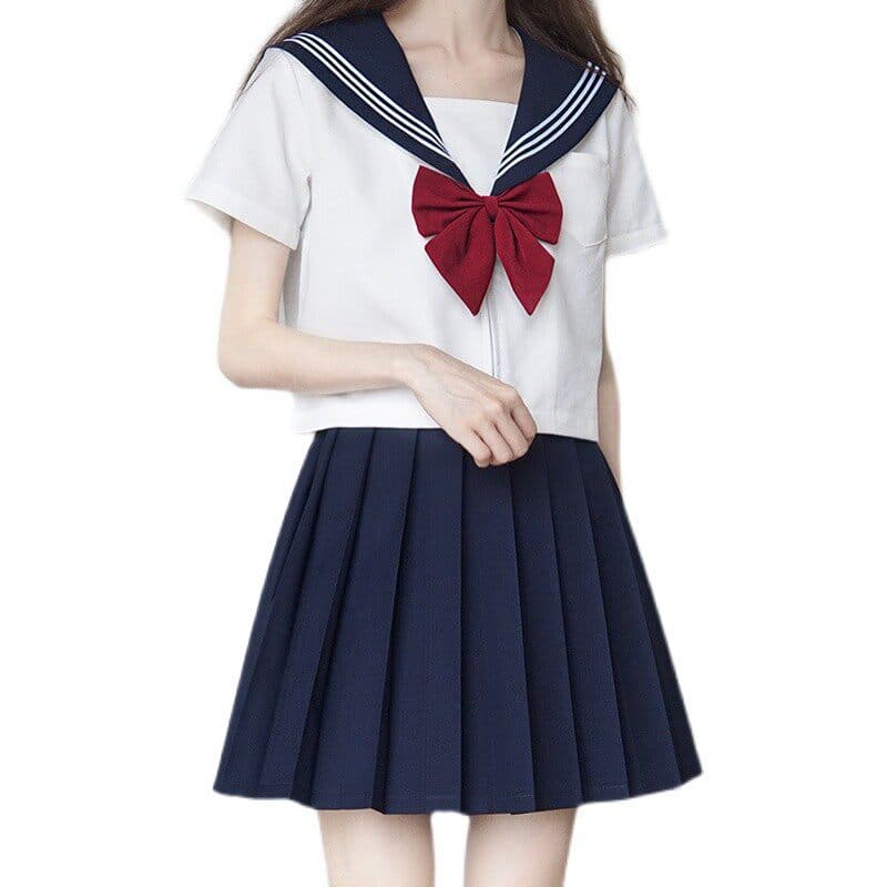 女装 正統派スクールスタイル半袖セーラー服上下セット