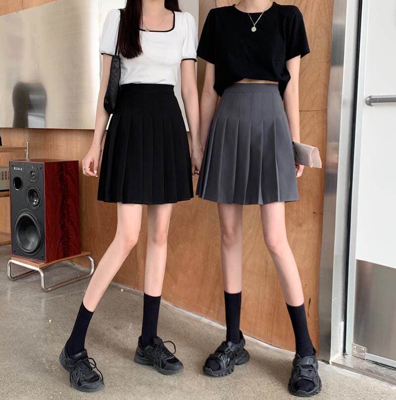 女装 シンプル無地プリーツスカート学生風デザイン