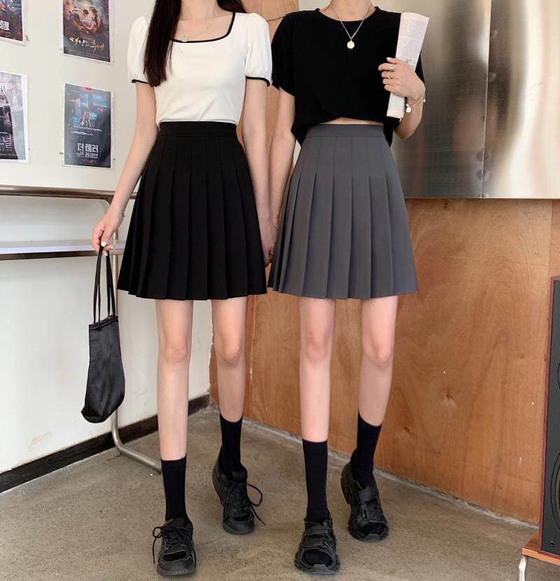 女装 シンプル無地プリーツスカート学生風デザイン