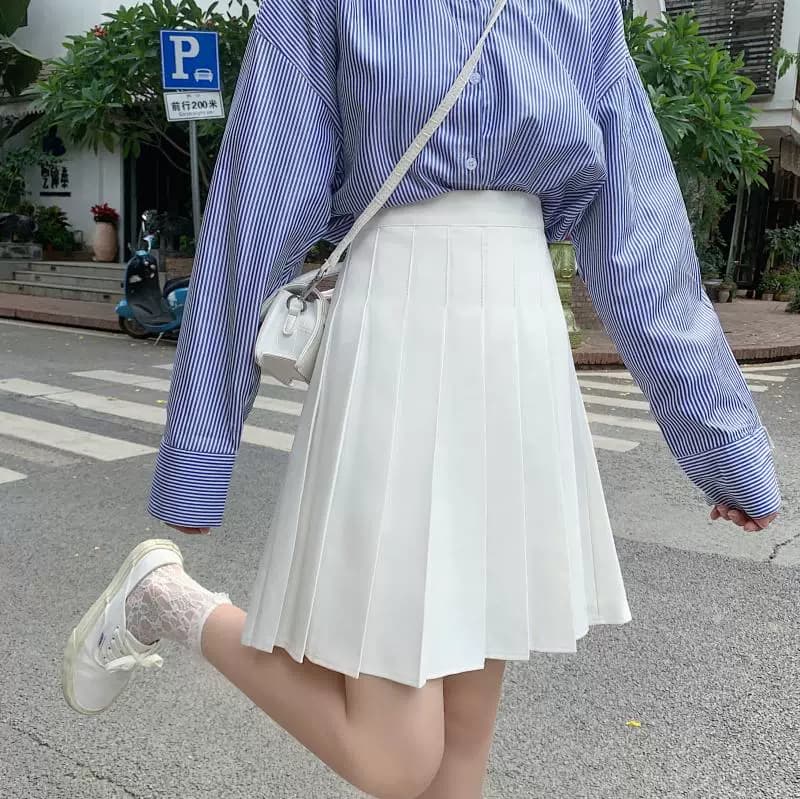 女装 学生風プリーツハイウエストミニスカート
