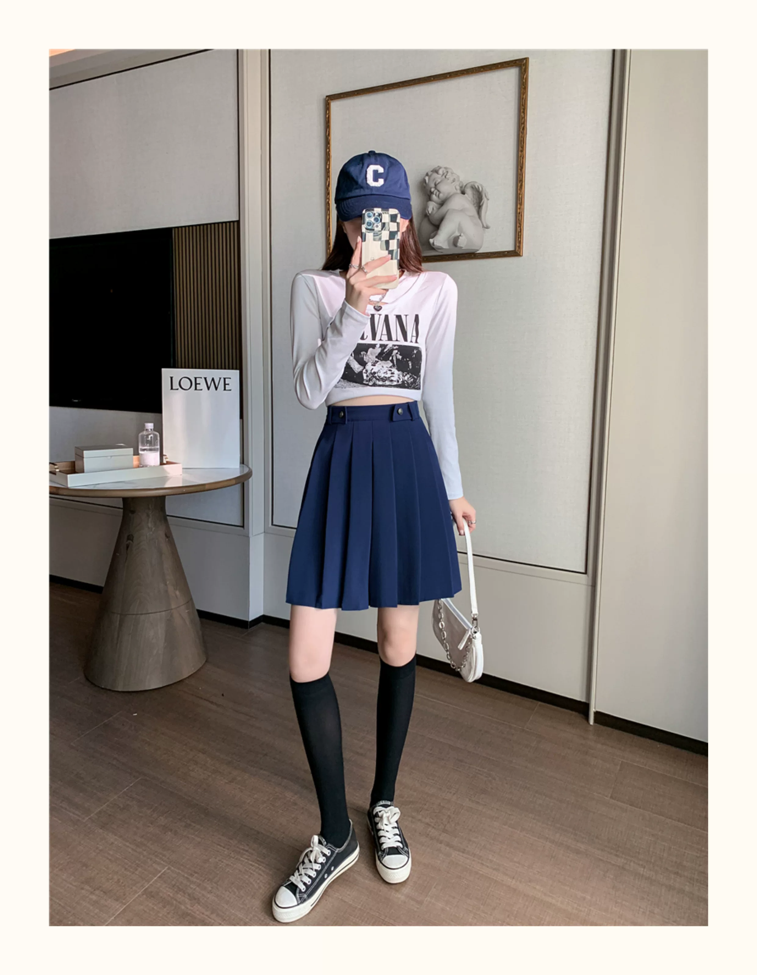 女装 ベルト付きプリーツミニスカート